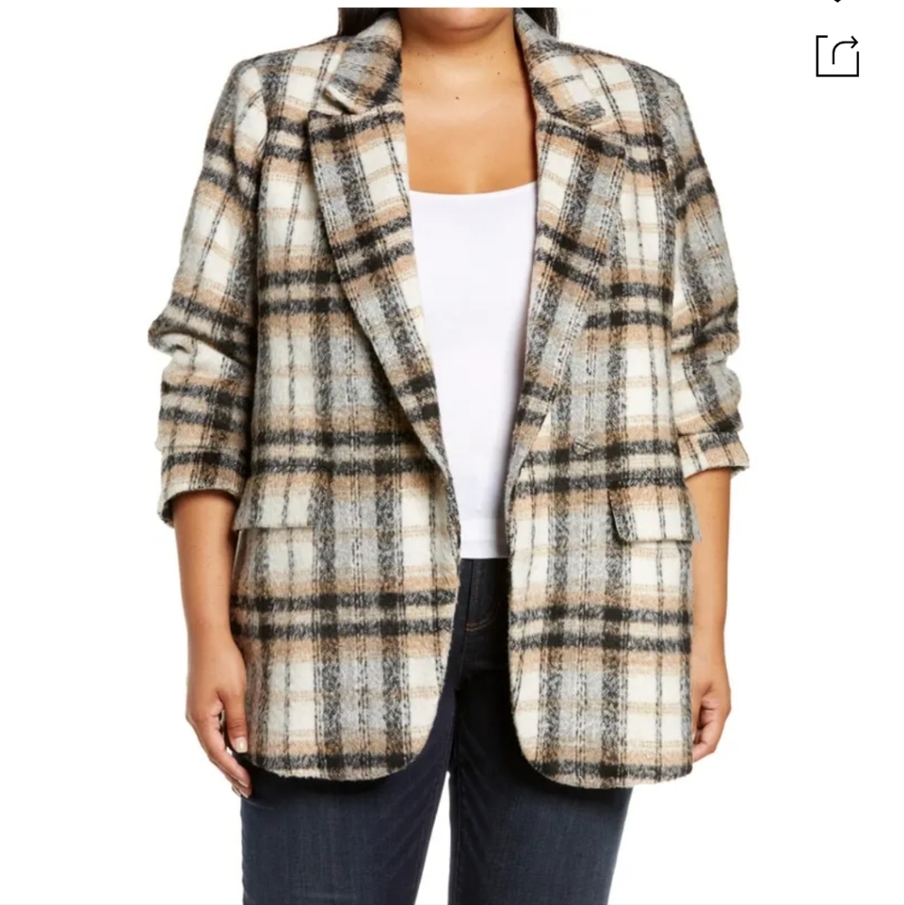 Good American Plaid Tie Waist Wool Shacket